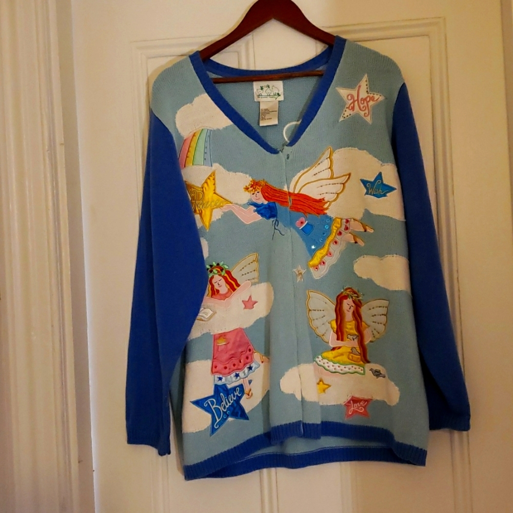 The Quaker Family Vintage Angel Christmas Sweater Womans 1x Xl